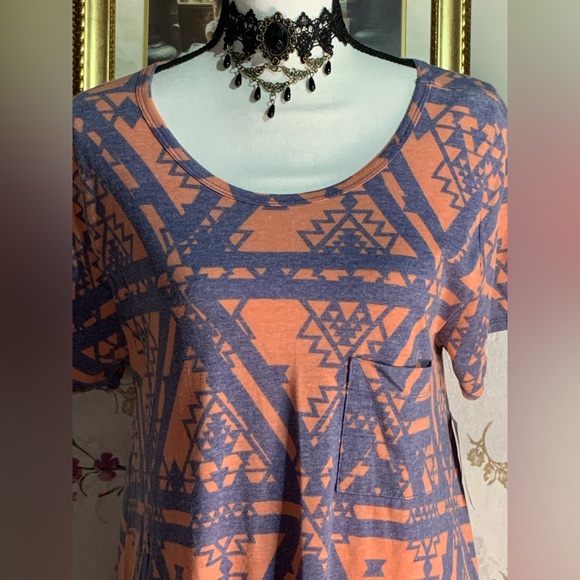 ❌SOLD〽️Lularoe Carly Heathered Coral Blue Aztec Print Dress - Picture 5 of 9